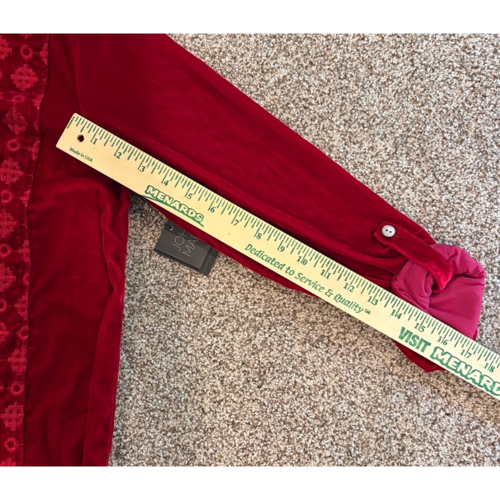 John Mark Red Velvet Embroidered Tunic Top Sm Roll Tab Sleeve Boho Boutique NWT - Picture 9 of 9